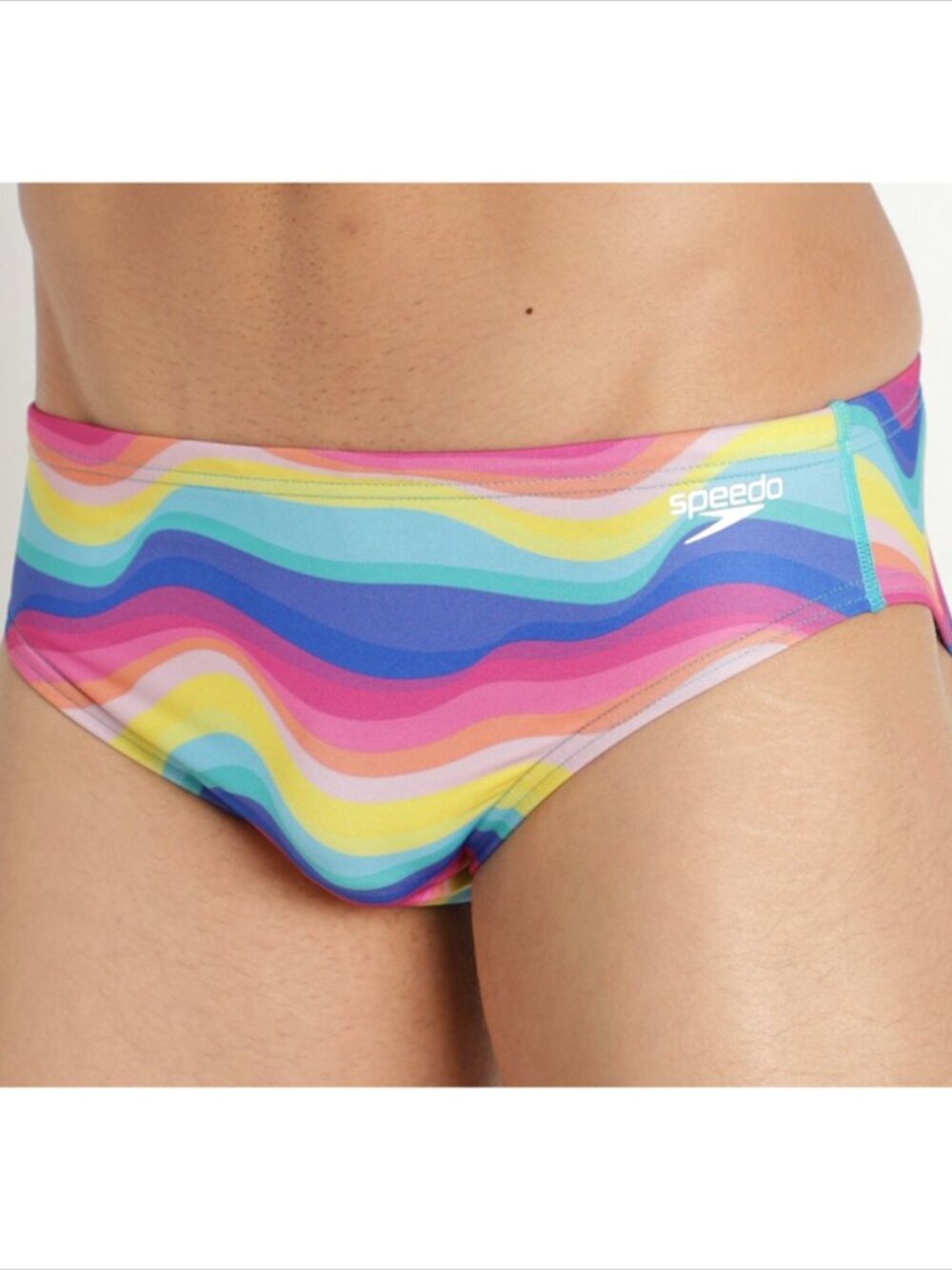 Speedo Endurance racer swimming brief shorts rainbow wave Euro swim men new 30